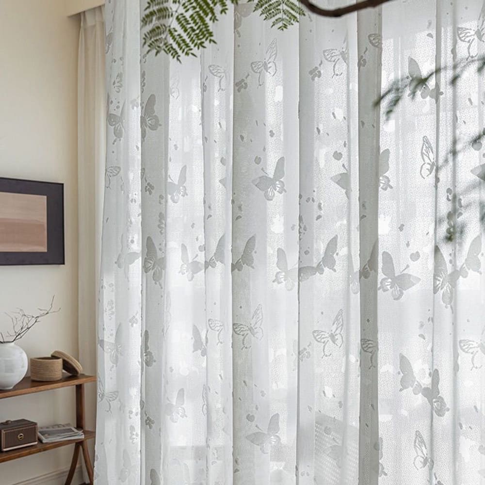 3D Relief Butterfly Ethereal White Sheer Curtains Pinch Pleat Voiles