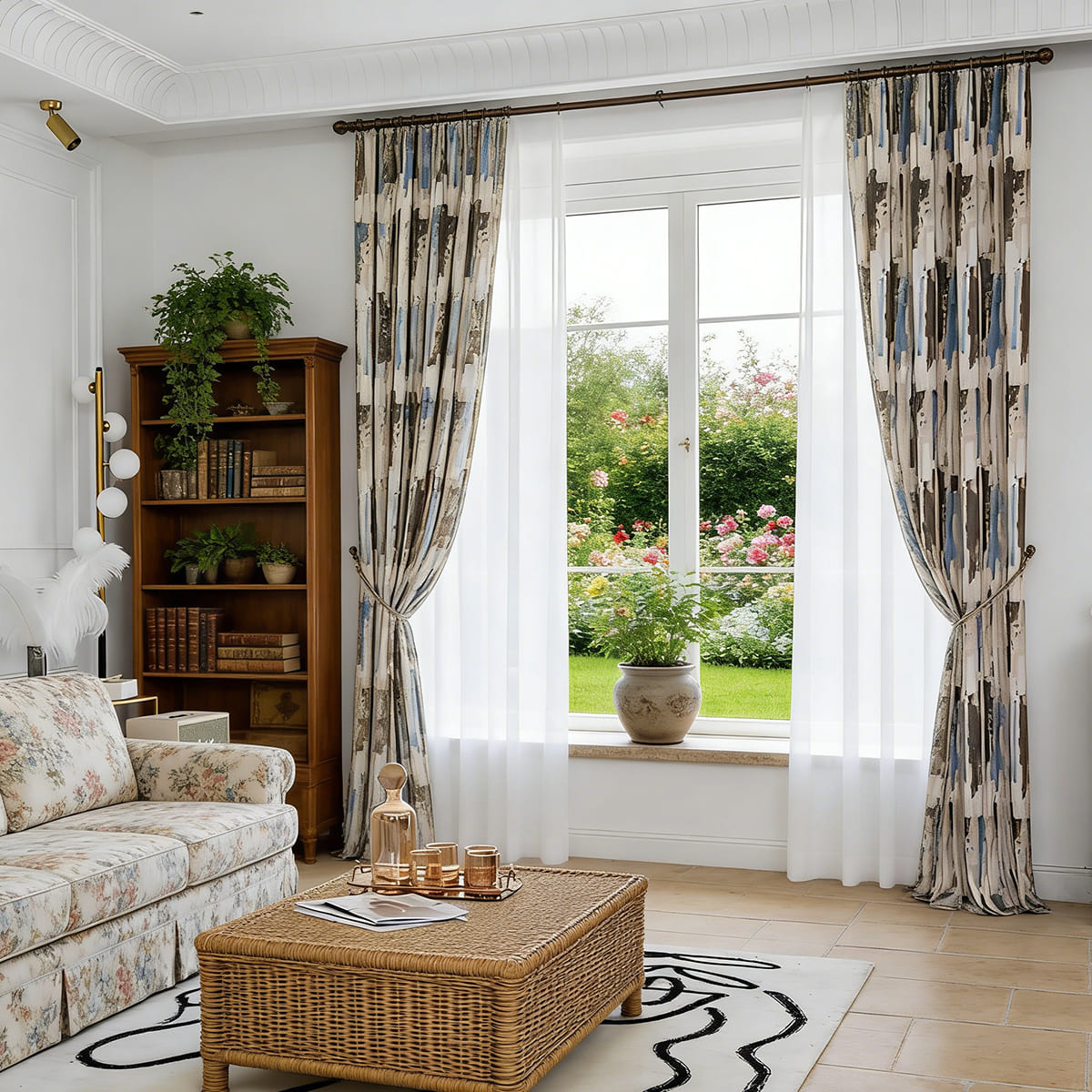 Gentleman Style Pinch Pleat Curtains Blue Brown Striped Modern Art Drapes