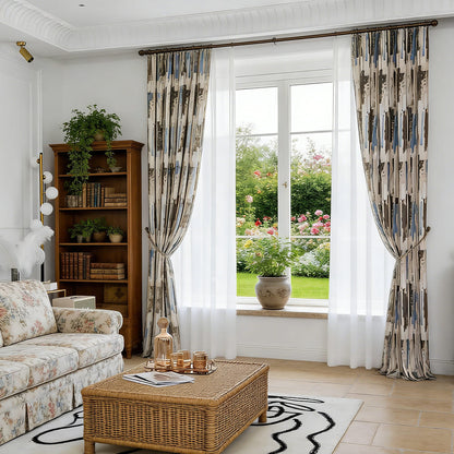 Gentleman Style Pinch Pleat Curtains Blue Brown Striped Modern Art Drapes