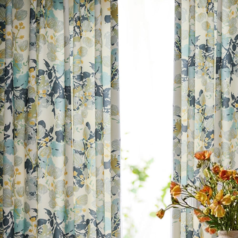 Vibrant Teal & Mint Watercolor Botanical Vine Curtains