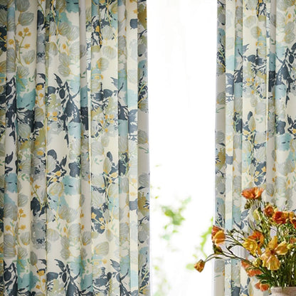 Vibrant Teal & Mint Watercolor Botanical Vine Curtains