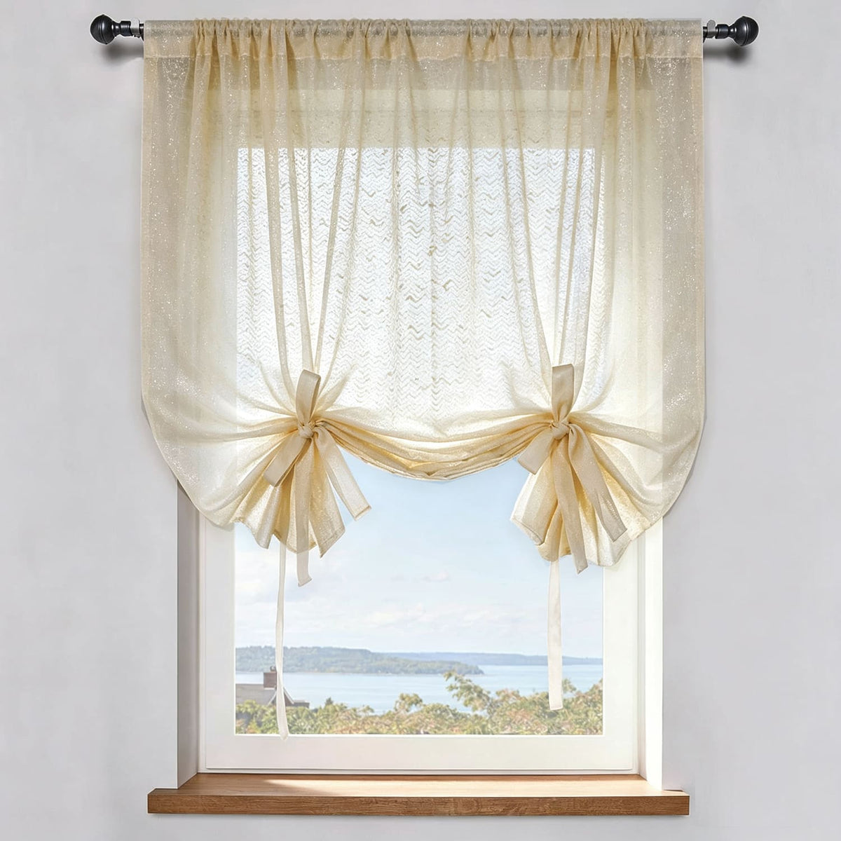 French Chanle Style Graceful Balloon Shade Sheer Curtains Mint Green/Light Brown/White