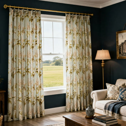 Aqua Mist Cottage Chestnut Floral Curtains
