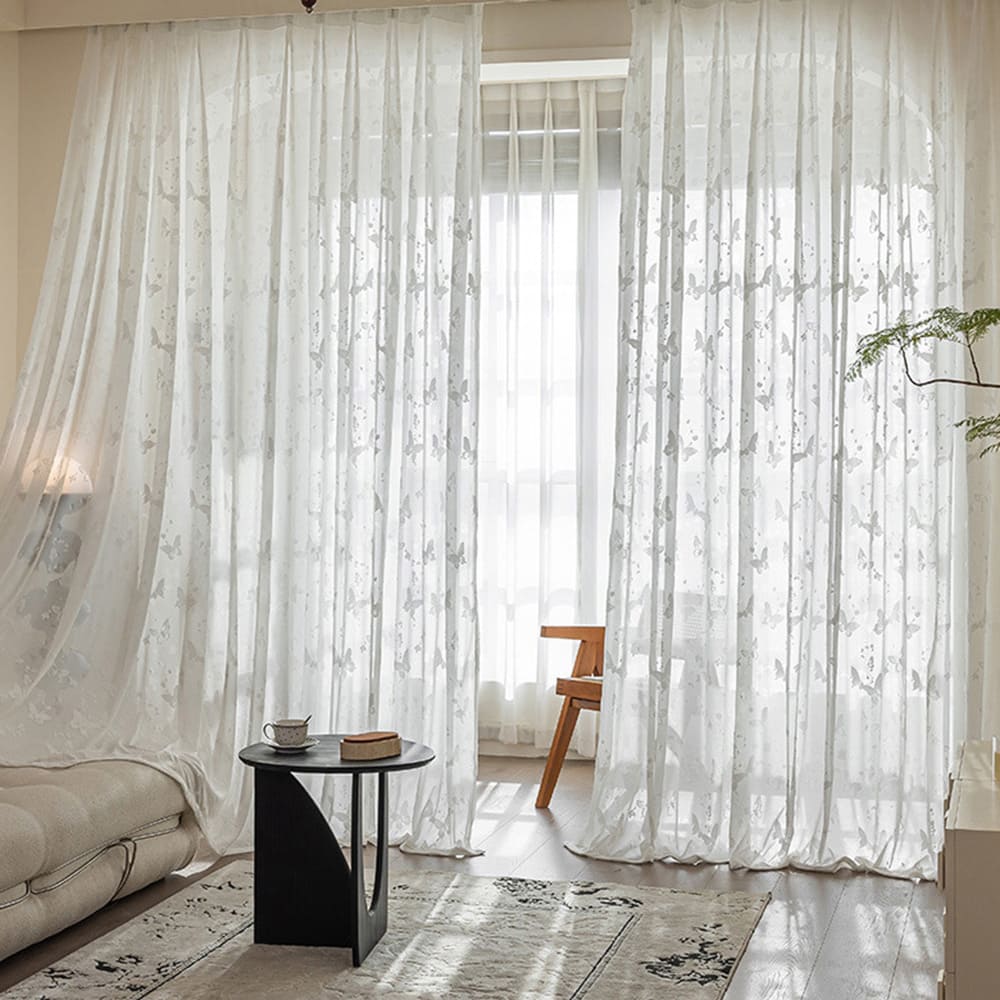 3D Relief Butterfly Ethereal White Sheer Curtains Pinch Pleat Voiles