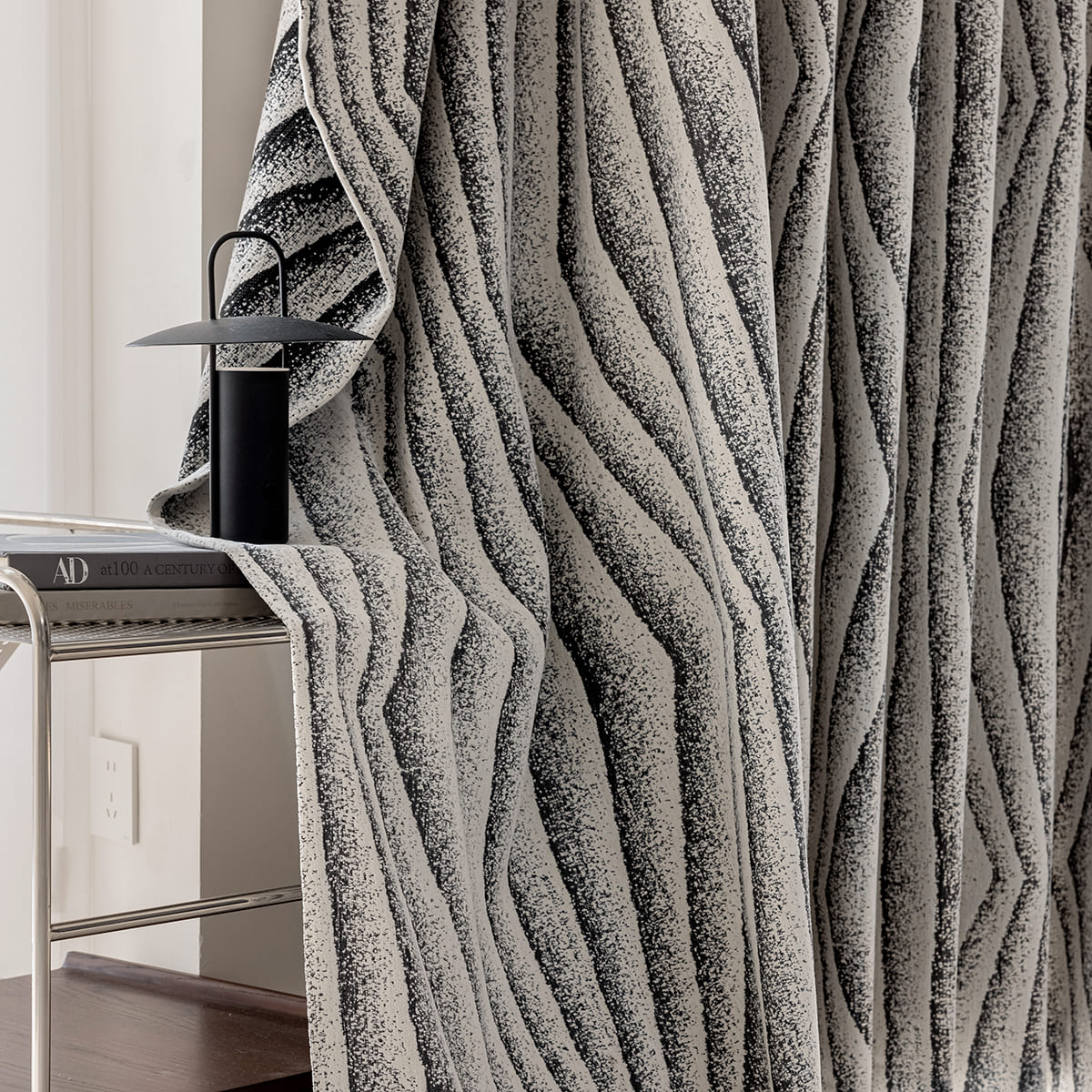 Urban Modern Charcoal Wavy Stripe Curtains
