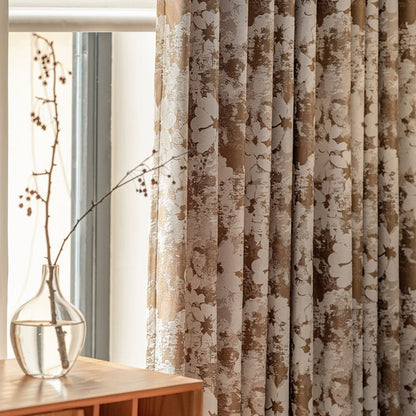Classic Elegance Brown Chenille Jacquard Floral Bedroom Curtain Room Decor