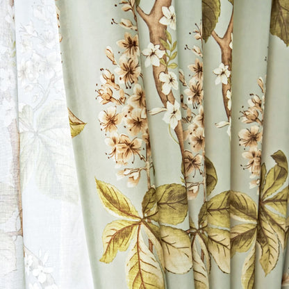 Aqua Mist Cottage Chestnut Floral Curtains