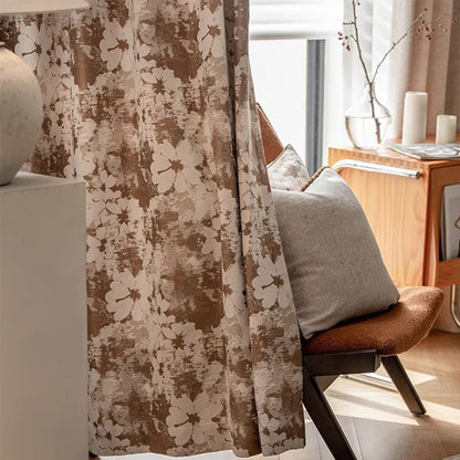 Classic Elegance Brown Chenille Jacquard Floral Bedroom Curtain Room Decor