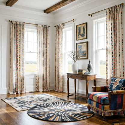 Bohemian Style Cotton Linen Curtains with Pom Pom Trims Drapes