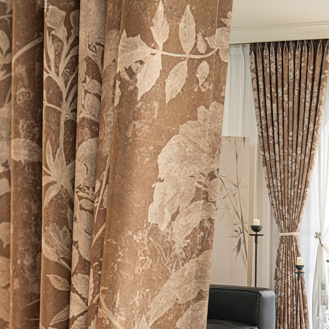 Warm Taupe French Country Antique Floral Pinch Pleat Curtain Panels