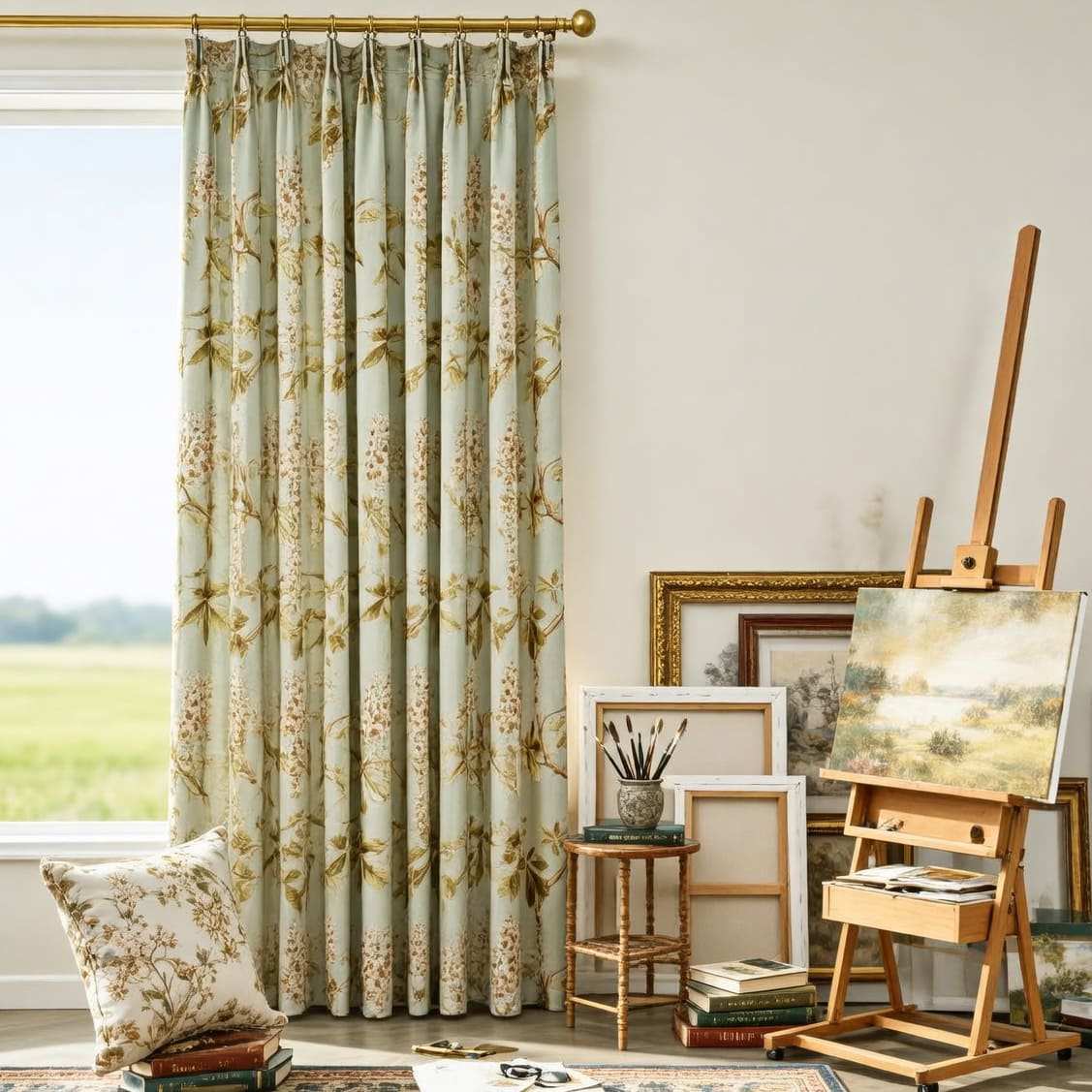 Aqua Mist Cottage Chestnut Floral Curtains