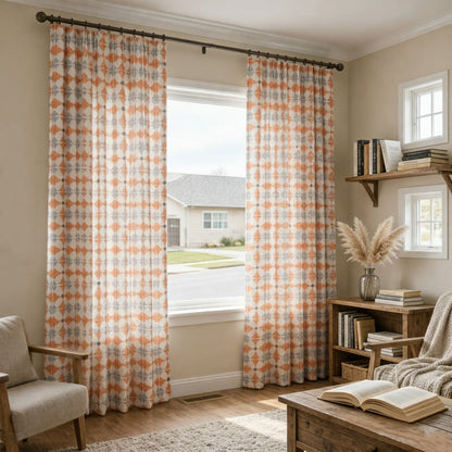 Flame Orange Curtains Bright Modern Geometry Drapes 2 Panels