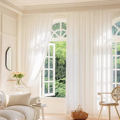 Chic Gleaming White Wave Sheer Curtain with Subtle Sparkle