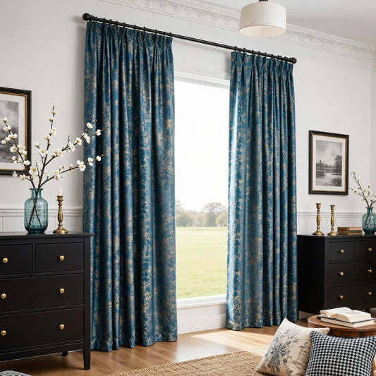 Luxurious Shimmering Blue Bronzing Velvet Curtains