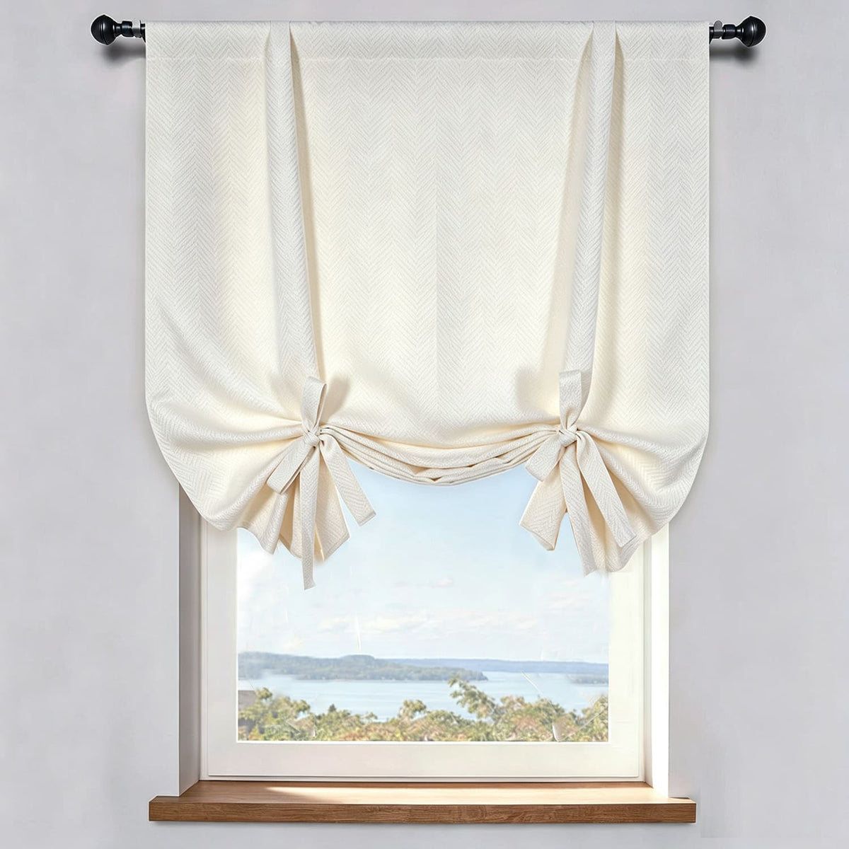 Cream White Chenille Jacquard Herring Bone Balloon Shade Curtains