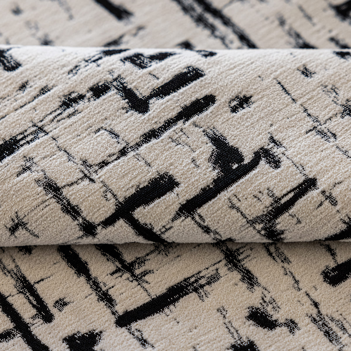 Modern Minimalist Ivory Black Chenille Jacquard Abstract Line Geometric Curtains