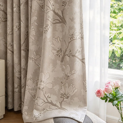Double Sided Chenille Magnolia Floral Jacquard Curtains for Living Room
