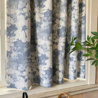 Blue Off White Floral Chenille Jacquard Curtains Vintage Botanical Pattern Window Drapes
