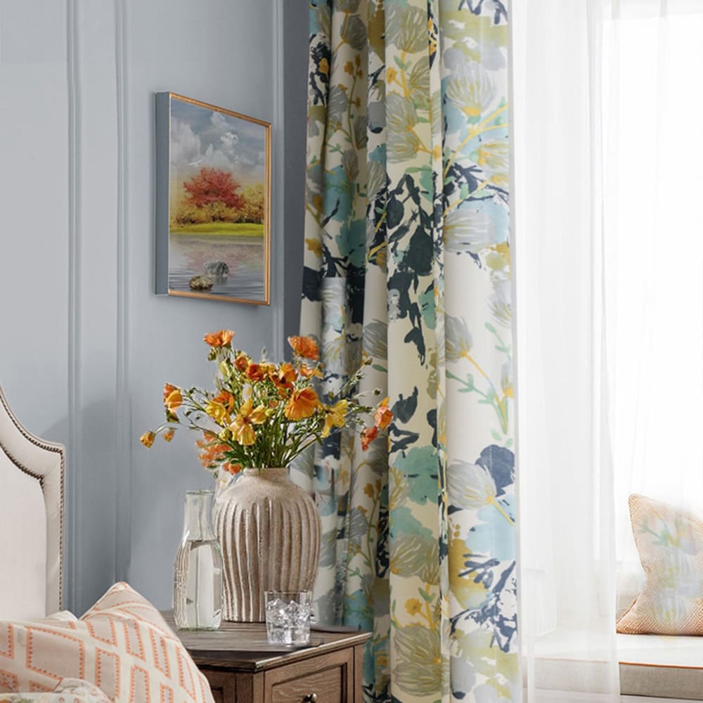Vibrant Teal & Mint Watercolor Botanical Vine Curtains