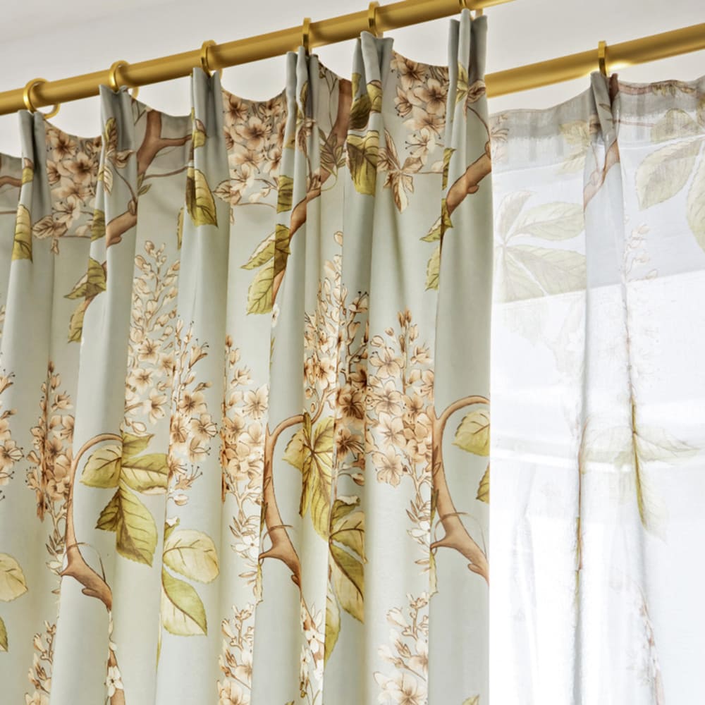 Aqua Mist Cottage Chestnut Floral Curtains