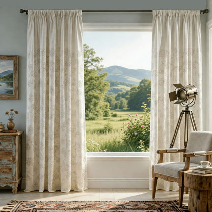 Natural Linen Rope Embroidery Flower Unique Curtains Pinch Pleat Drapes