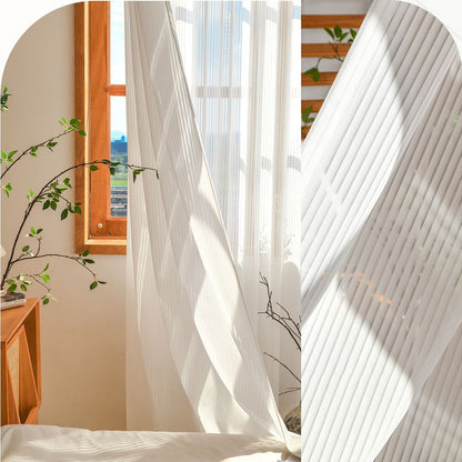 Organ White Vertical Striped Blinds Sheer Curtains