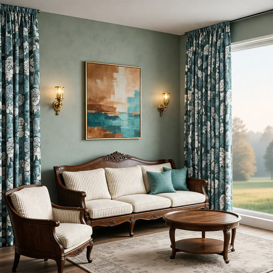 Turquoise Curtains Peony Flowers Drapes for Living Room