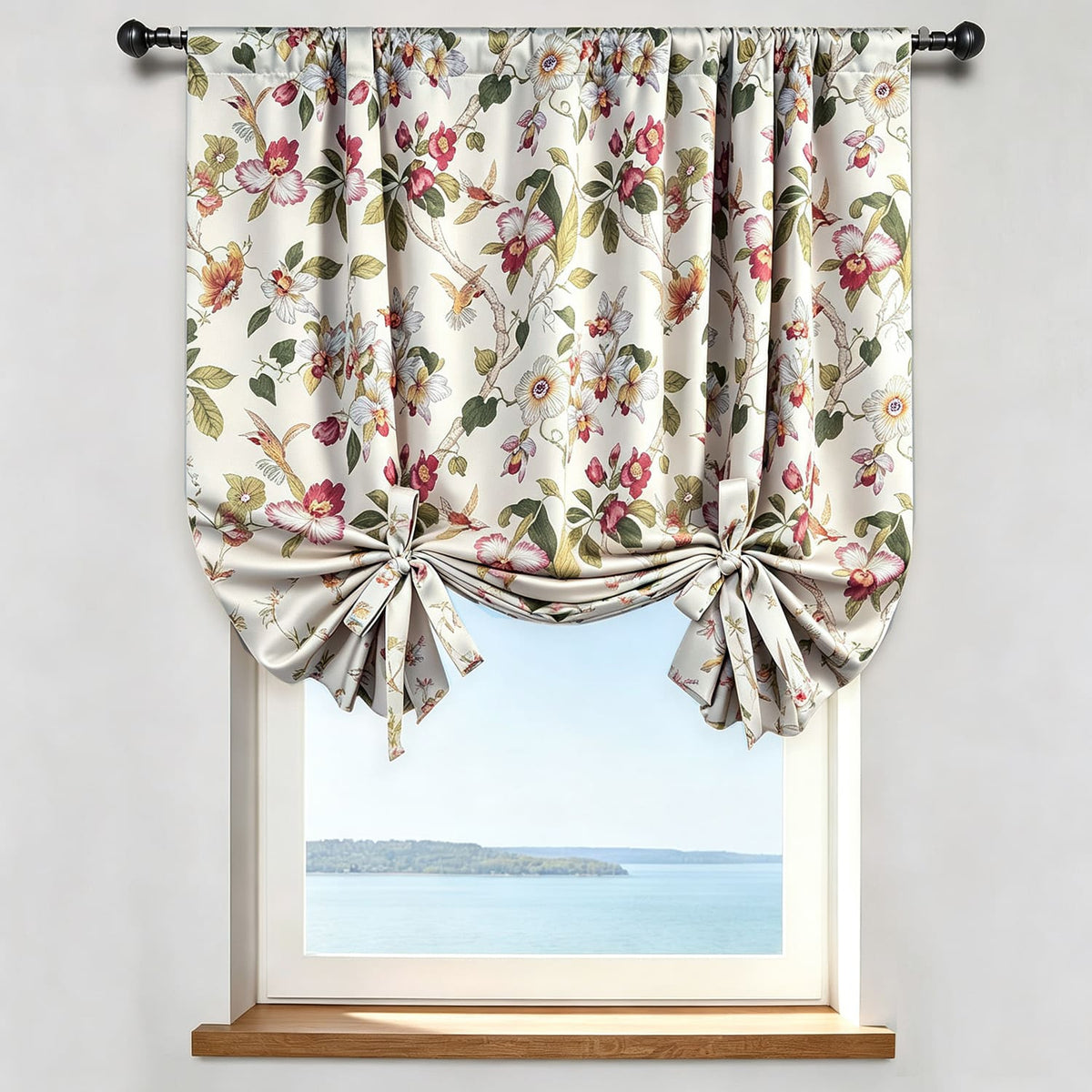 Red Flower Birds Blackout Balloon Shade Curtains
