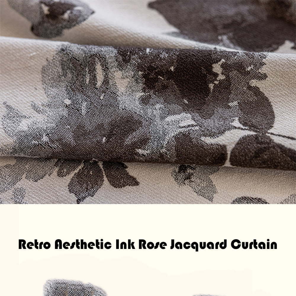 Modern Elegant Ivory Dark Watercolor Floral Chenille Drapes