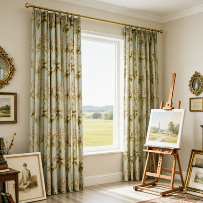 Aqua Mist Cottage Chestnut Floral Curtains