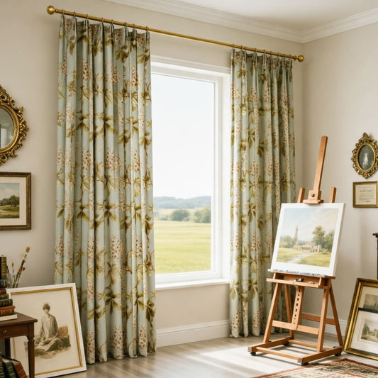 Aqua Mist Cottage Chestnut Floral Curtains