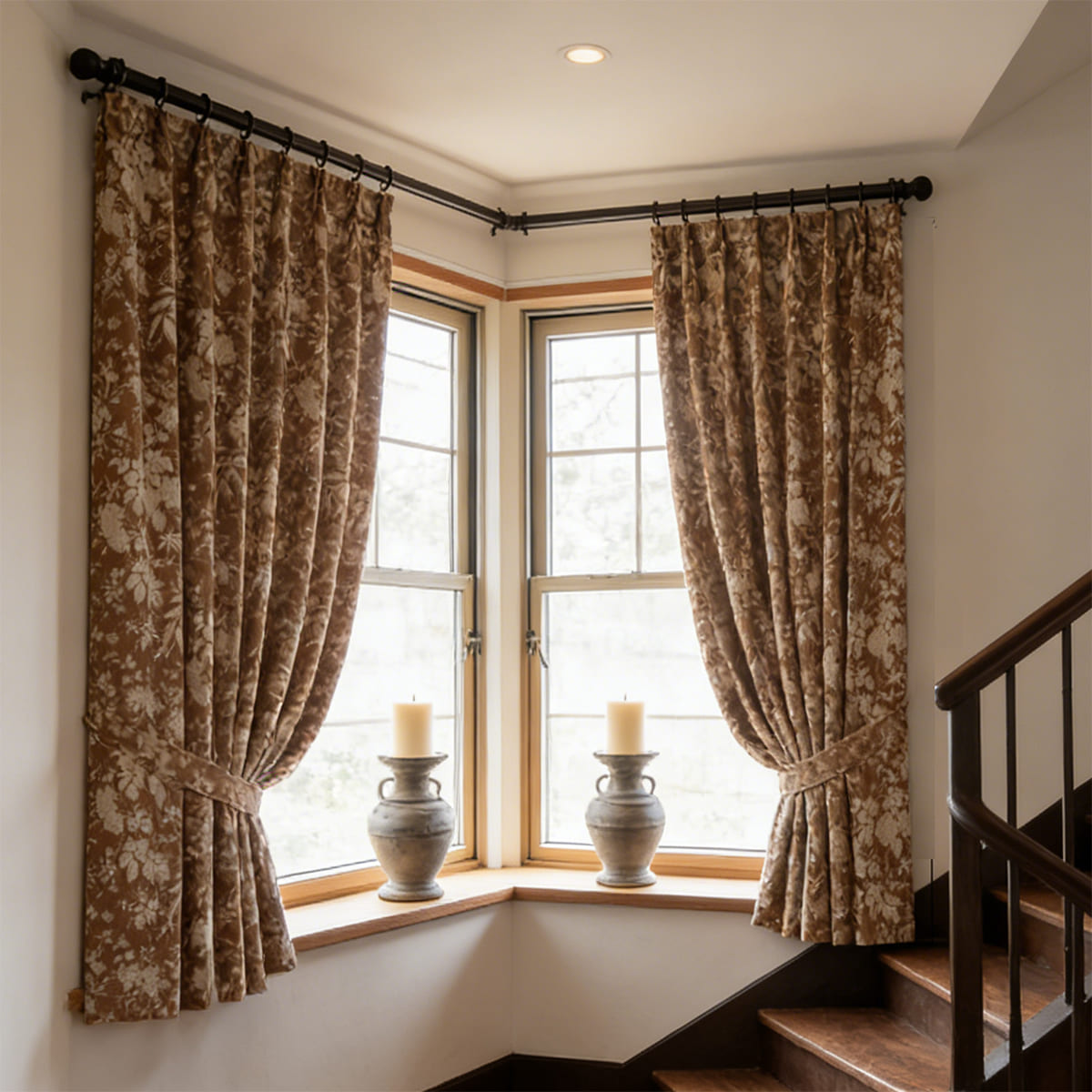 Warm Vintage Earthy Brown Floral Botanical Retro Chenille Curtains