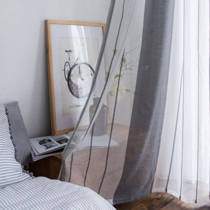 Grey Striped Sheer Curtains for Living Room 2 Panels