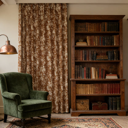 Warm Vintage Earthy Brown Floral Botanical Retro Chenille Curtains