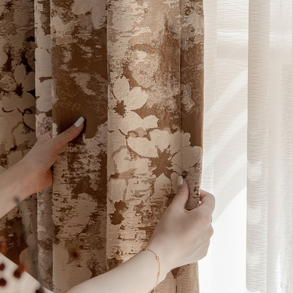 Classic Elegance Brown Chenille Jacquard Floral Bedroom Curtain Room Decor