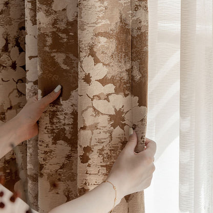 Classic Elegance Brown Chenille Jacquard Floral Bedroom Curtain Room Decor