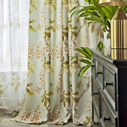 Aqua Mist Cottage Chestnut Floral Curtains