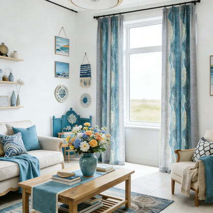 Flowing Dream Pinch Pleat Curtains Blue Gray Striped Art Painting Drapes