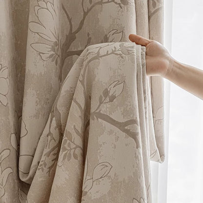 Double Sided Chenille Magnolia Floral Jacquard Curtains for Living Room