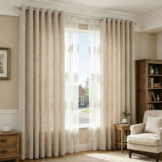 Modern Warm Beige Textured Curtains