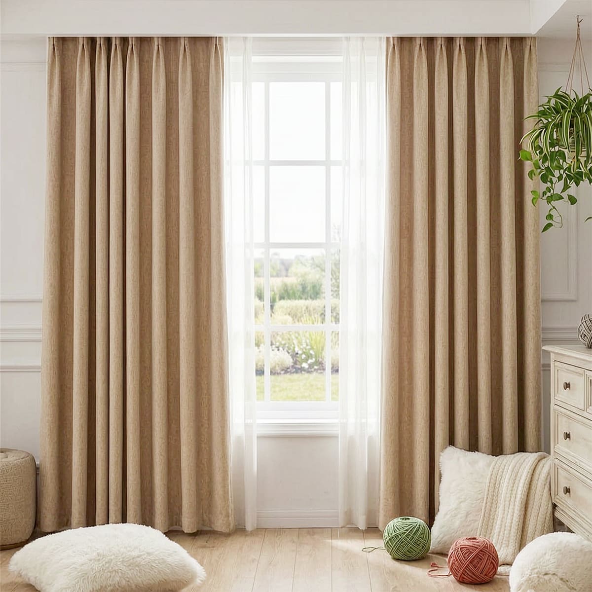 Minimalist Warm Beige Textured Curtains