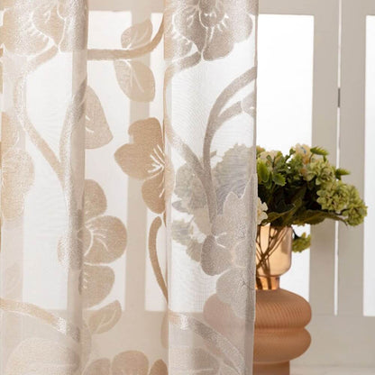 Beige patterned semi sheer curtains floral window sheers for french doors