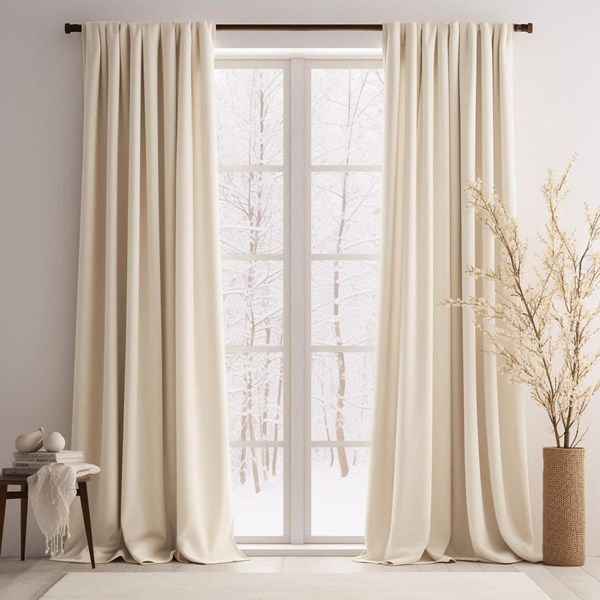 Beige Cream Velvet Curtains and Drapes for Living Room/Bedroom
