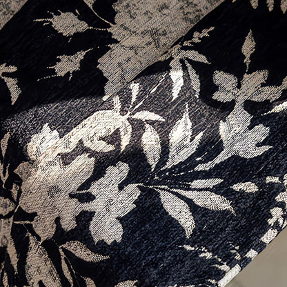 Stately Retro Black Base White Floral Chenille Jacquard Blackout Curtains