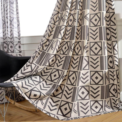 Black geometric boho curtains for living room divider curtain panels