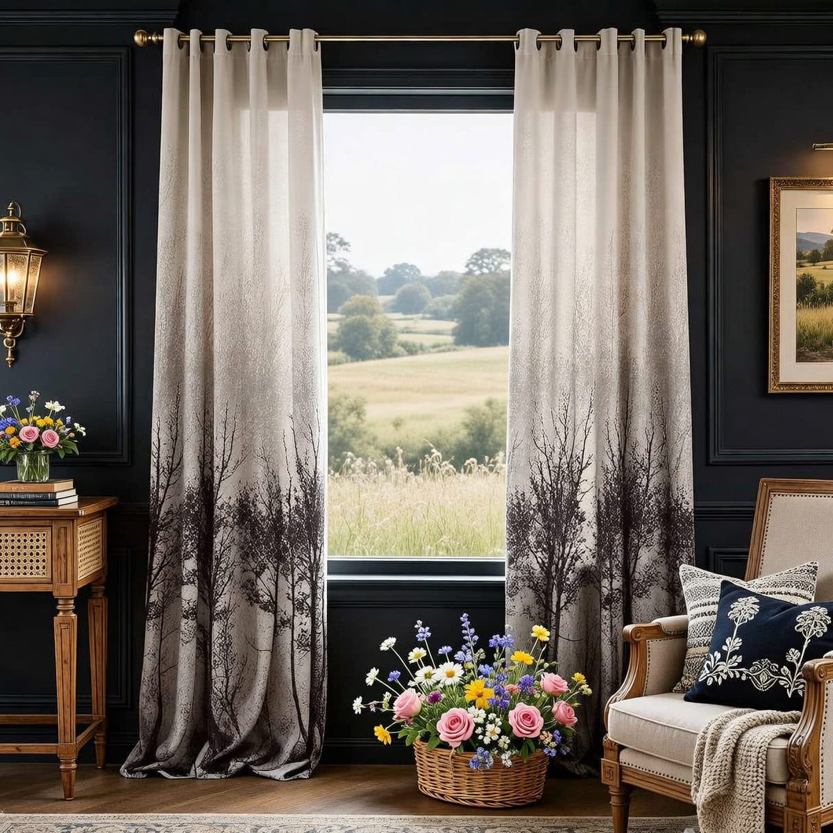 Watercolor Tree Curtains Drapes for Bedroom/Living Room 2 Panels