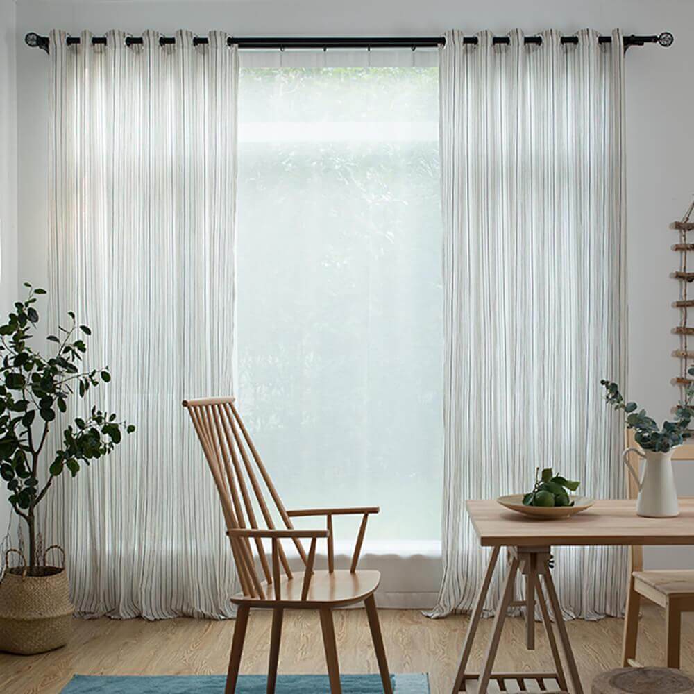 Black white pinstripe sheer curtains for living room window sheers
