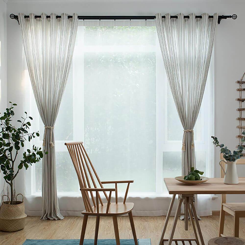 Black white pinstripe sheer curtains with grommets dining room sheers