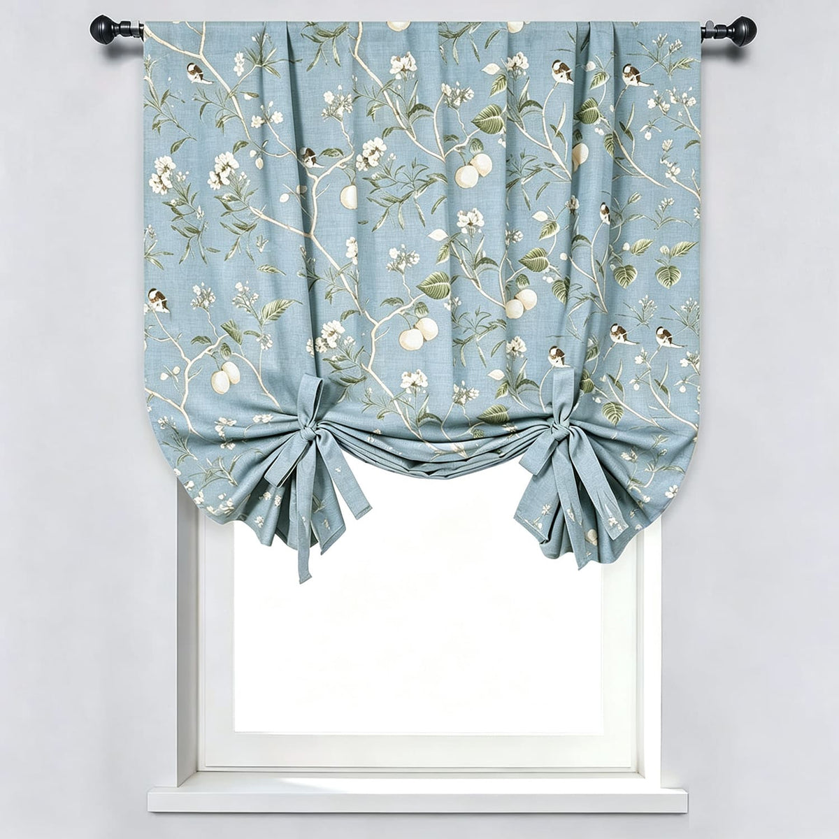 Classic Retro Blue Balloon Shade Curtains Birds Peach Country Drapes