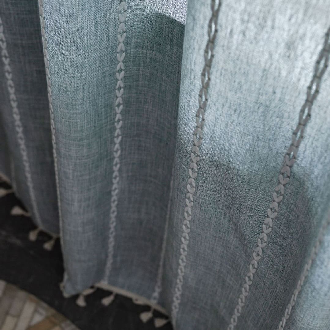 Rideaux de fenêtre en coton et lin imprimés bleu marine géométrique